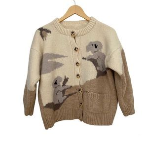 Hand Knit Koala Cardigan Sweater with Clay Buttons